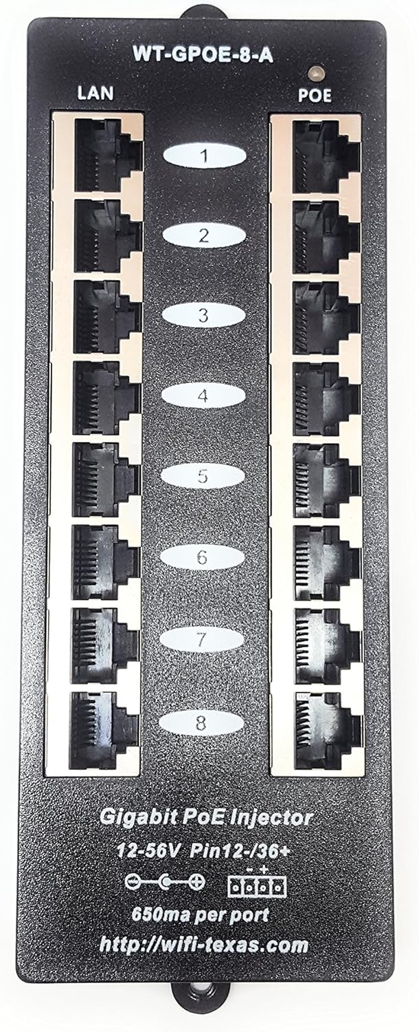 PoE Texas GPOE-8A | 8 Port Gigabit Passive 802.3af PoE Injector Without Power Supply Pack of 2
