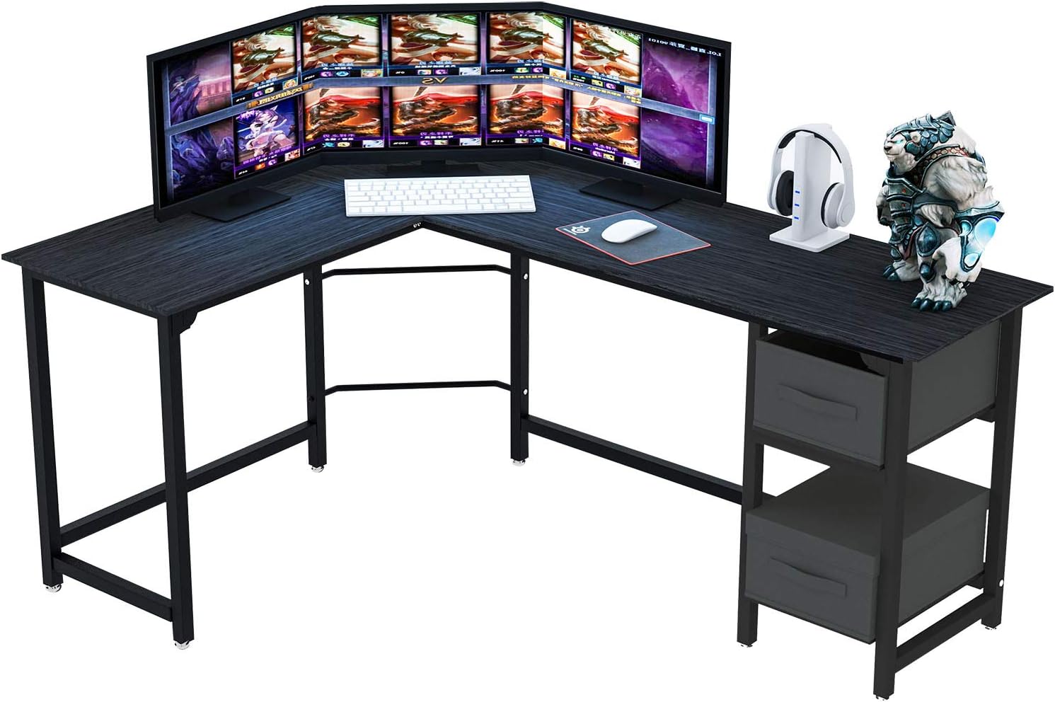 Black L Shaped Desk with Storage, Computer Gaming Desk with Drawers,TUMEND Reversible Installation Pc Desk with Drawer Space-Saving Easy to Assemble Home Office Desk Sturdy Writing Table