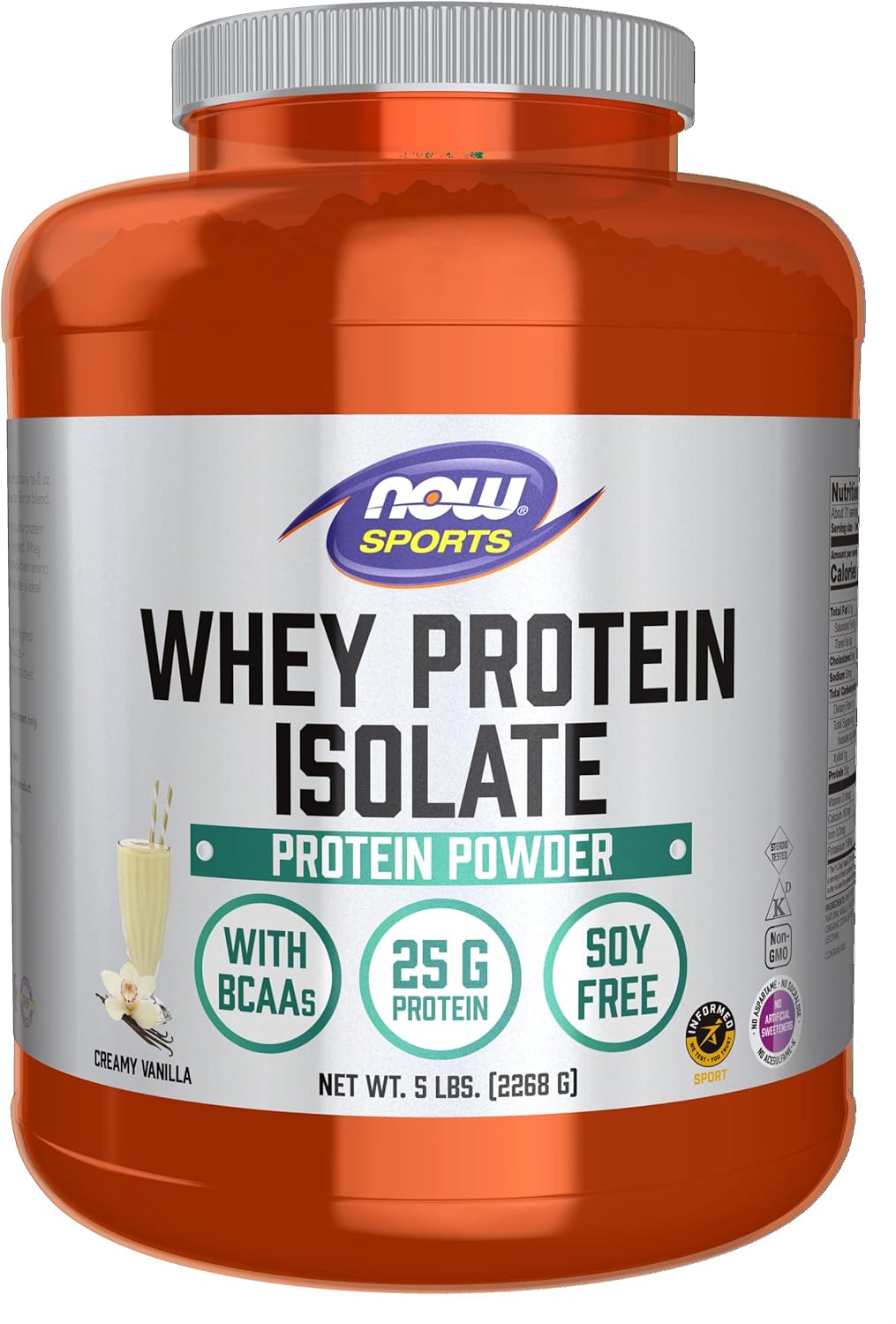 NOW Sports Nutrition, Whey Protein Isolate, 25 g With BCAAs, Creamy Vanilla Powder, 5-Pound,White,MNI02159 Pack of 2