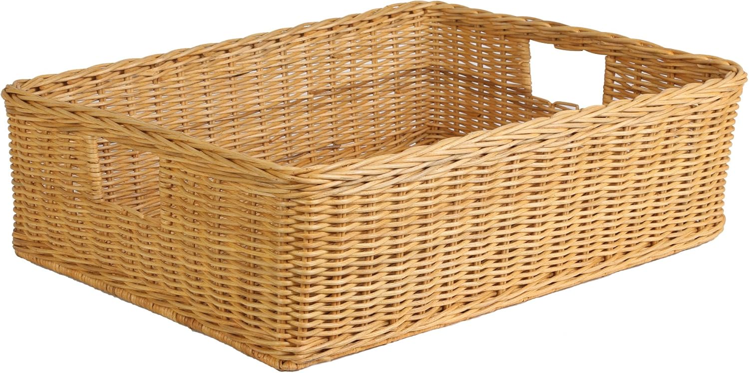 The Basket Lady Under The Bed/Basic Wicker Storage Basket, Medium, 20 in L x 14.5 in W x 6 in H, Antique Walnut Brown Pack of 2