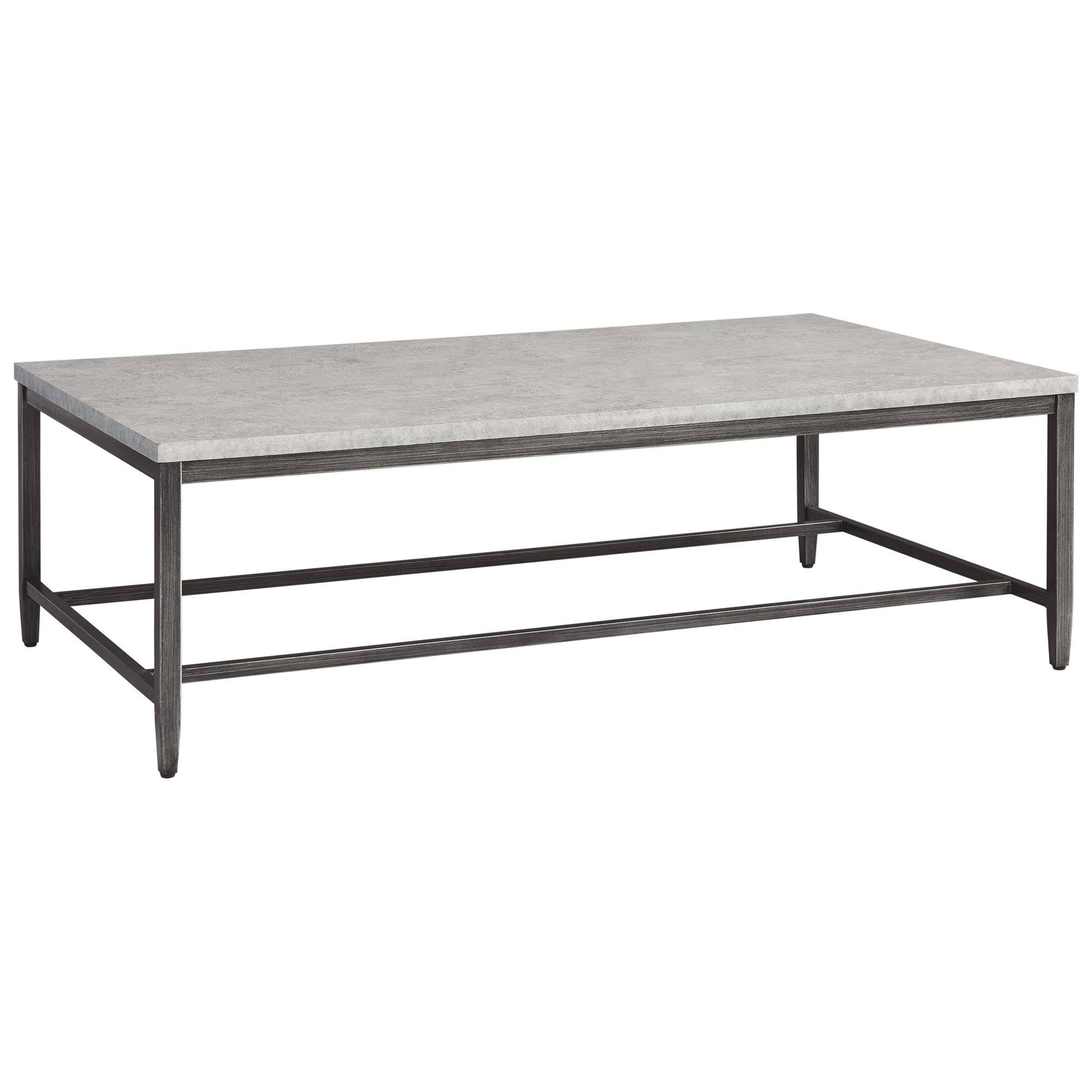 Benjara Bm226531 Rectangular Shape Cocktail Table with Faux Concrete Top, Gray and Black