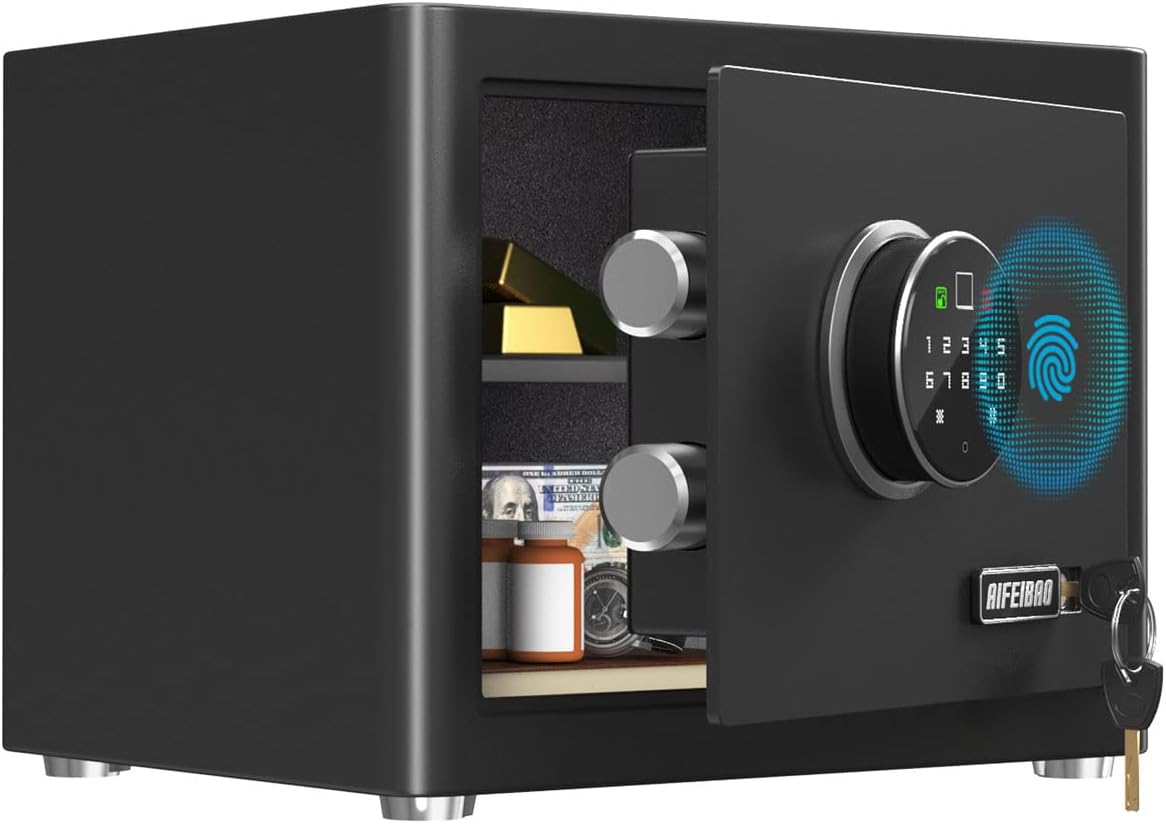 AIFEIBAO Deluxe Safe Box Fireproof Home Security safes with Biometric Fingerprint Lock, Safety box, Digital Code Safe for Home Office, Storage Money, Accessories, Valuables (1.04cub)