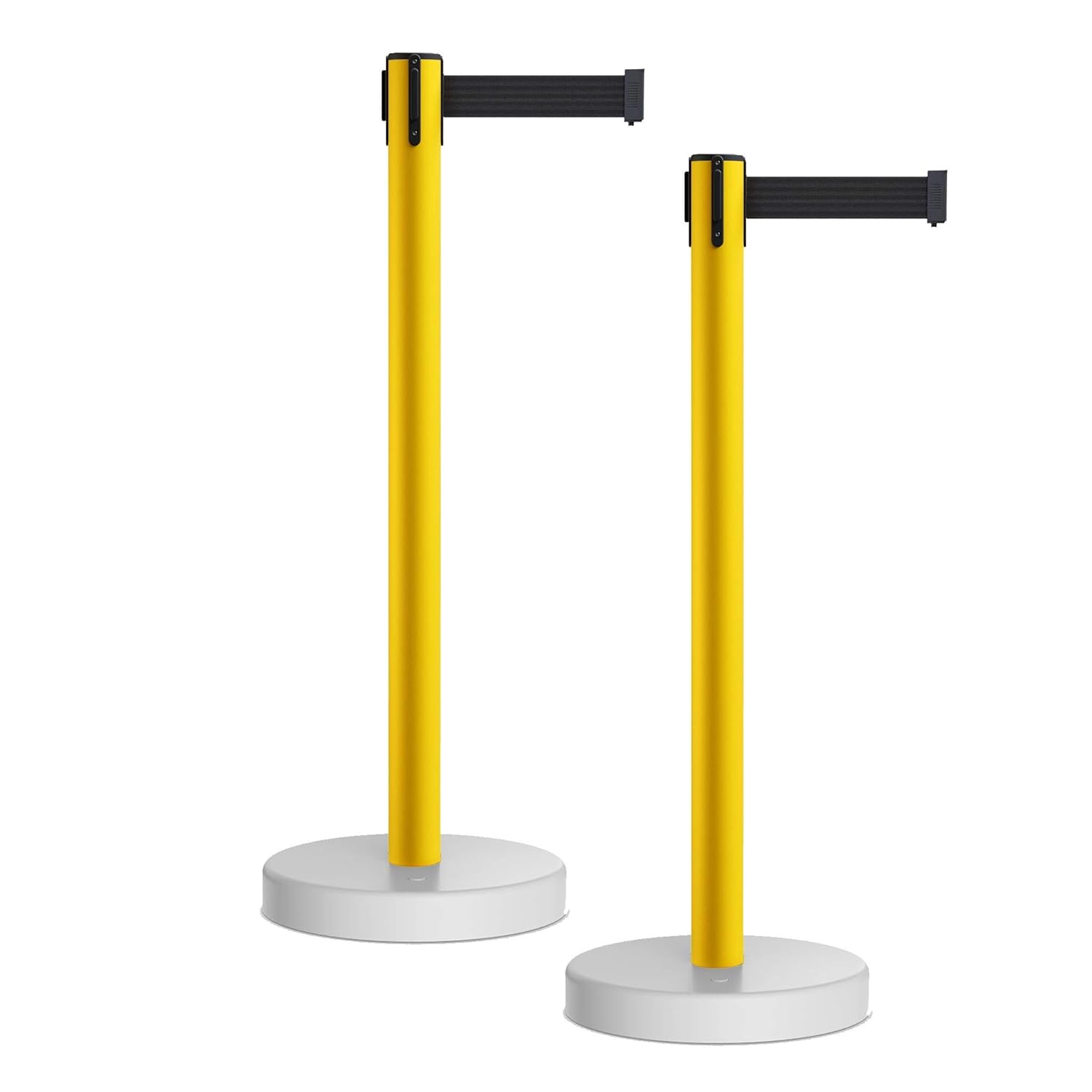 CCW Series WFBB-100 - Set of 2 Retractable Belt Barrier Stanchion, Water Fillable Base (11 Foot Belt, Black Belt with Yellow PVC Plastic Post)