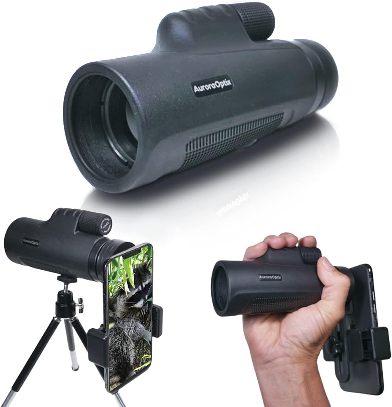 Aurora Optix Monocular 10X42 | High Power Scope with Smartphone Holder & Tripod Pack of 2