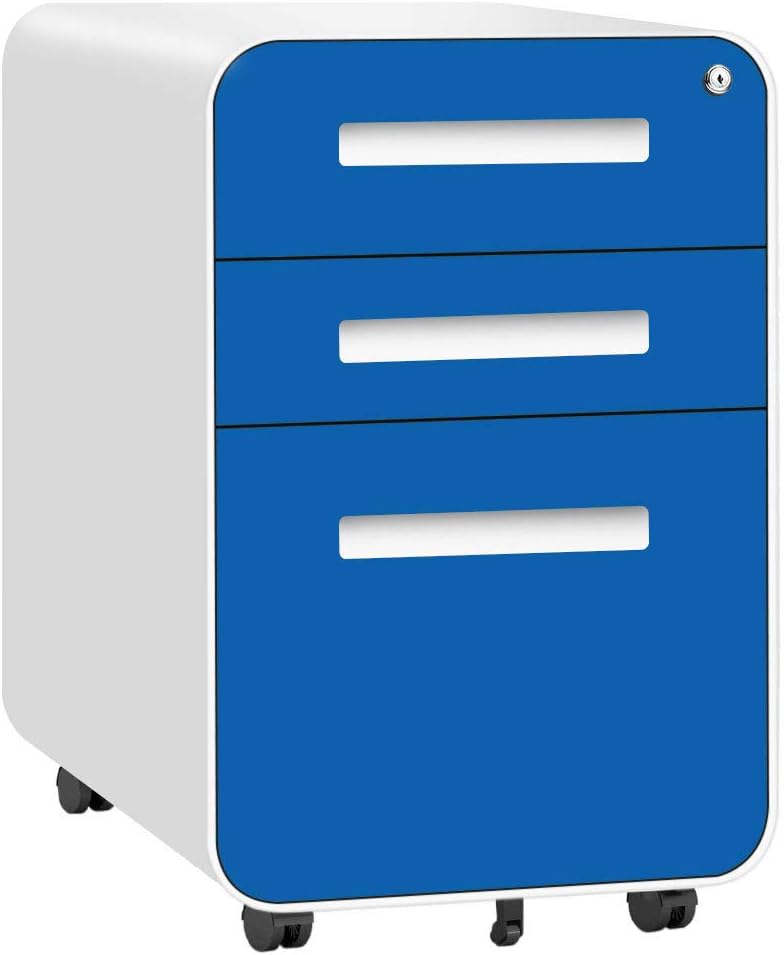 3 Drawer Mobile File Cabinet with Lock Under Desk Office Drawers Metal Filing Cabinet for Legal Letter Files Anti-tilt Design Office Rolling File Cabinet Fully Assembled (Black)