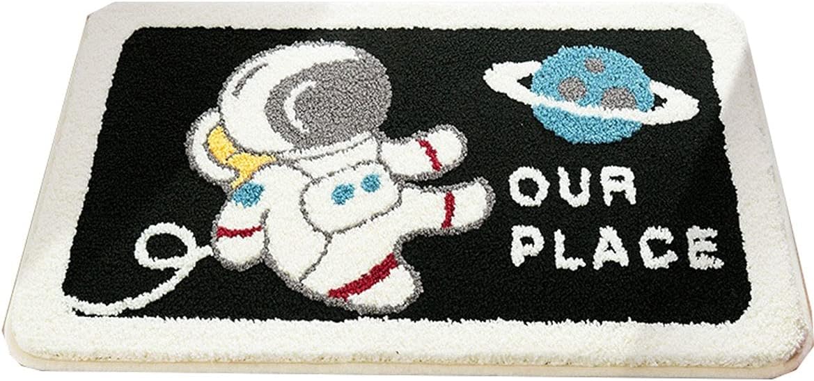 Snow from Cartoon Astronaut Pattern Thickened Bathroom Mat Bath Mat Non-Slip Absorbent Bathroom Carpet (Color : White, Size : 2) Pack of 2