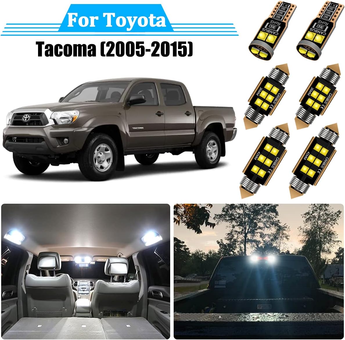 11 Pieces LED Interior Light Kit for Toyota Tacoma 2005-2008 2009 2010 2011 2012 2013 2014 2015 Interior LED Lights Bulbs Package Kit Map Dome License Plate Lights all models and Install Tool