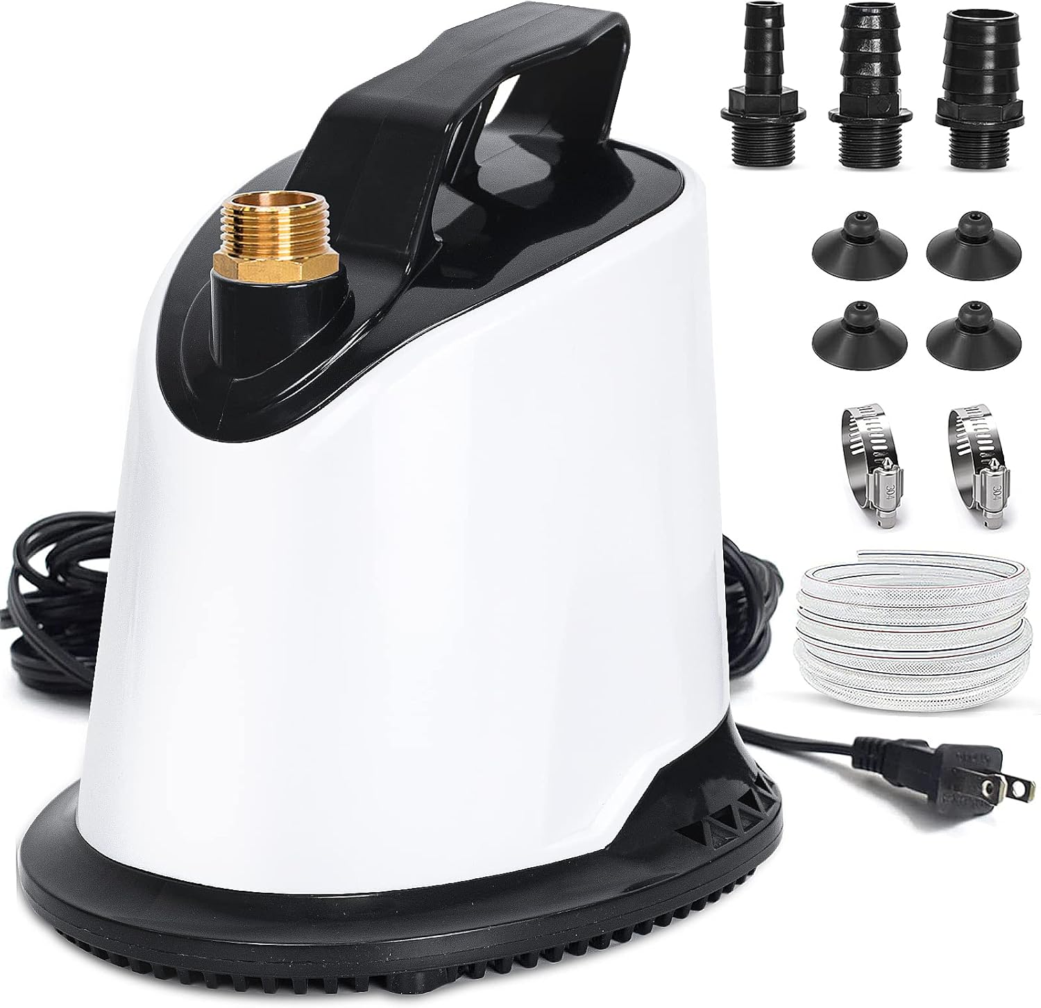 DC HOUSE Pool Cover Pumps, 110V Quiet 1100GPH Submersible Water Pump, White Utility Pump with 16FT Hose, 25FT Power Cord, 4 Nozzles Pack of 2