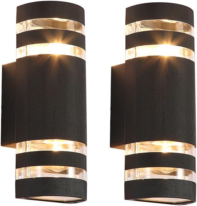 Modern Up Down Outdoor Wall Light, Exterior Waterproof Anti-Rust Wall Sconce Fixtures, Semi Cylinder Wall Mount Lanterns in Aluminum and Glass Cover for Porch Patio Garage E27 Base (2pack)