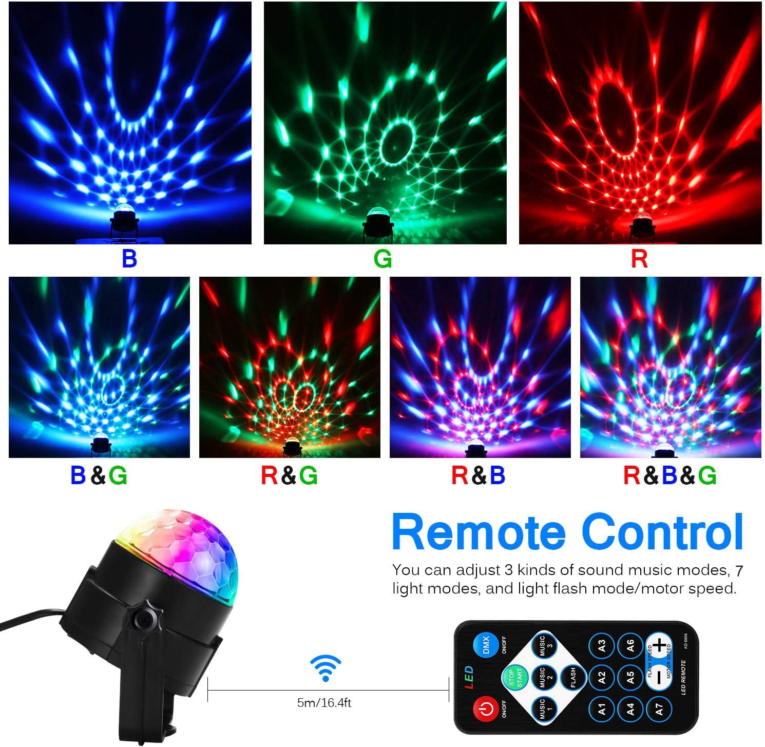 Party Lights, Disco Ball Disco Lights,Dj Rave Lights Led Strobe Lights Sound Activated Stage Lights Projected Effect Dancing Lights Remote Control for Birthday Xmas Wedding Bar Kids Christmas-2 Packs
