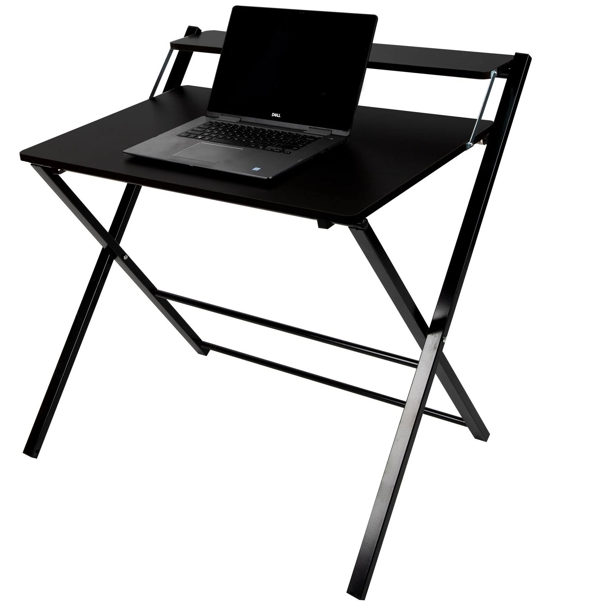Mind Reader Folding Office Table, 2 Tier, Wood, Black