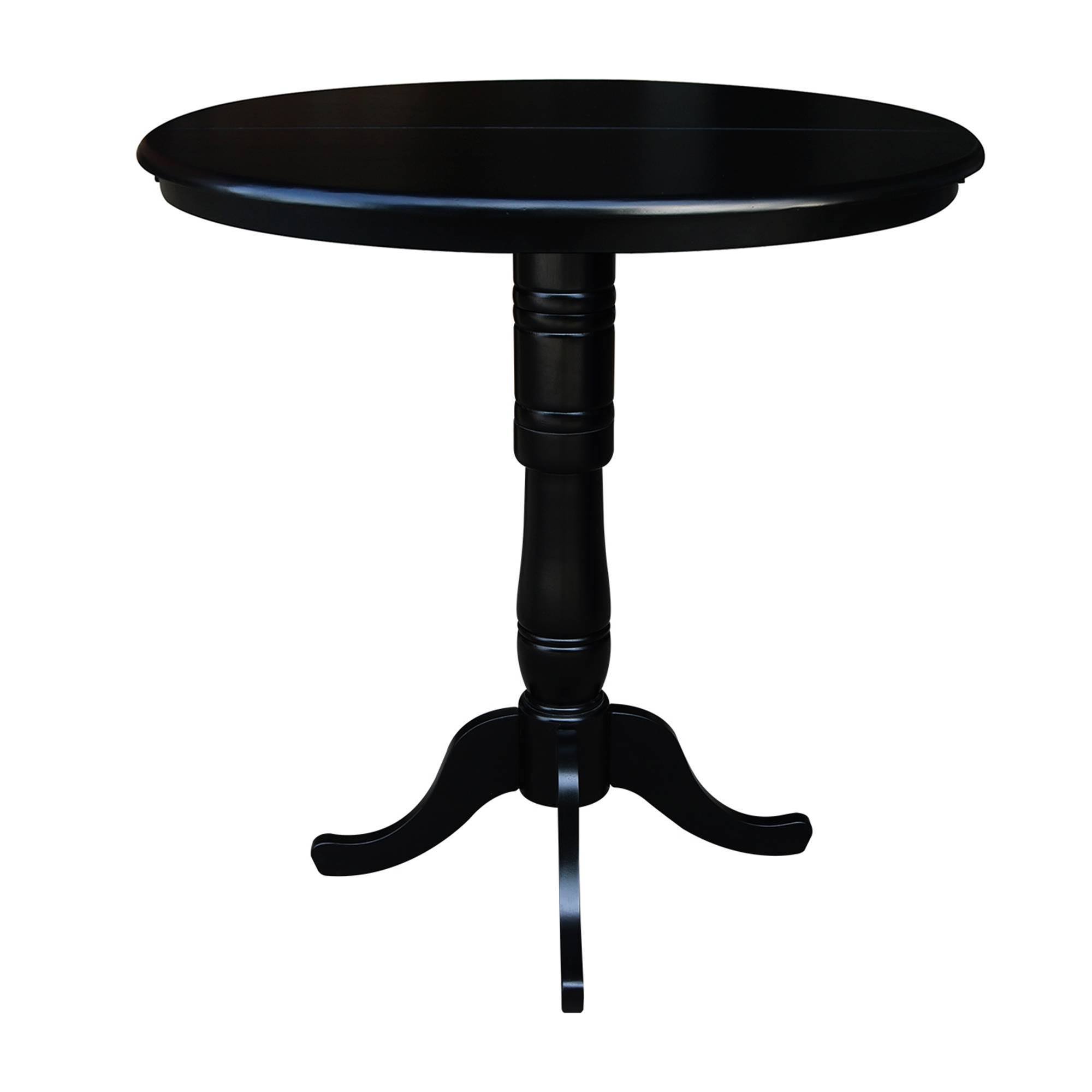 36 inch Round Top Pedestal Table with 12 inch Leaf, 42 inchh, Black