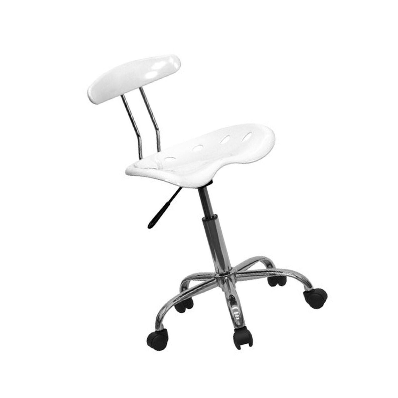 Flash Furniture Vibrant White and Chrome Swivel Task Chair with Tractor Seat