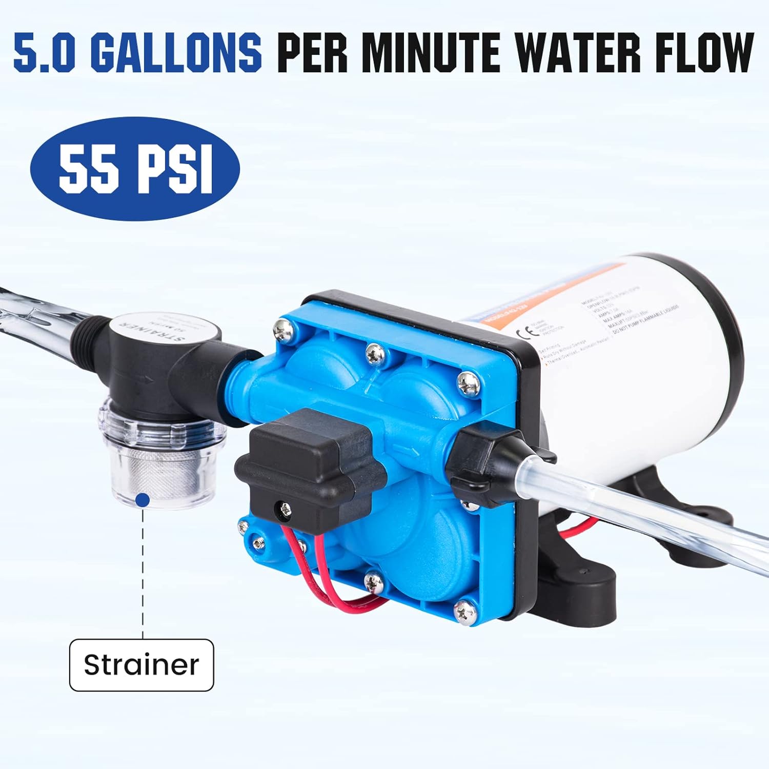 YoungTree Self Priming Water Pressure Pump, 5.0 GPM 55 PSI 12V Water Diaphragm Pump for RV Caravan Marine Yacht (FL42-12V) Pack of 2