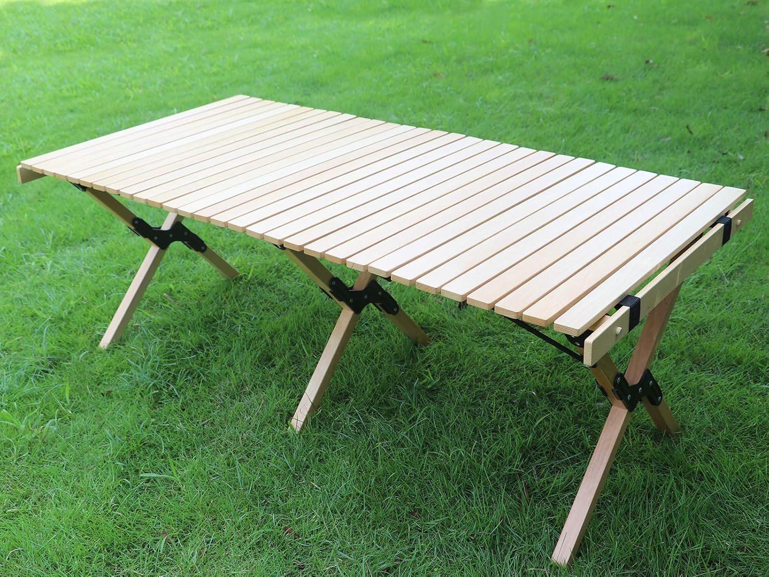Benewin Folding Wood Table- Portable Outdoor Indoor All-Purpose Foldable Picnic Table, Cake Roll Wooden Table in a Bag for Picnic, Camping, Travel, Beach, Tailgating, Patio, Garden BBQ
