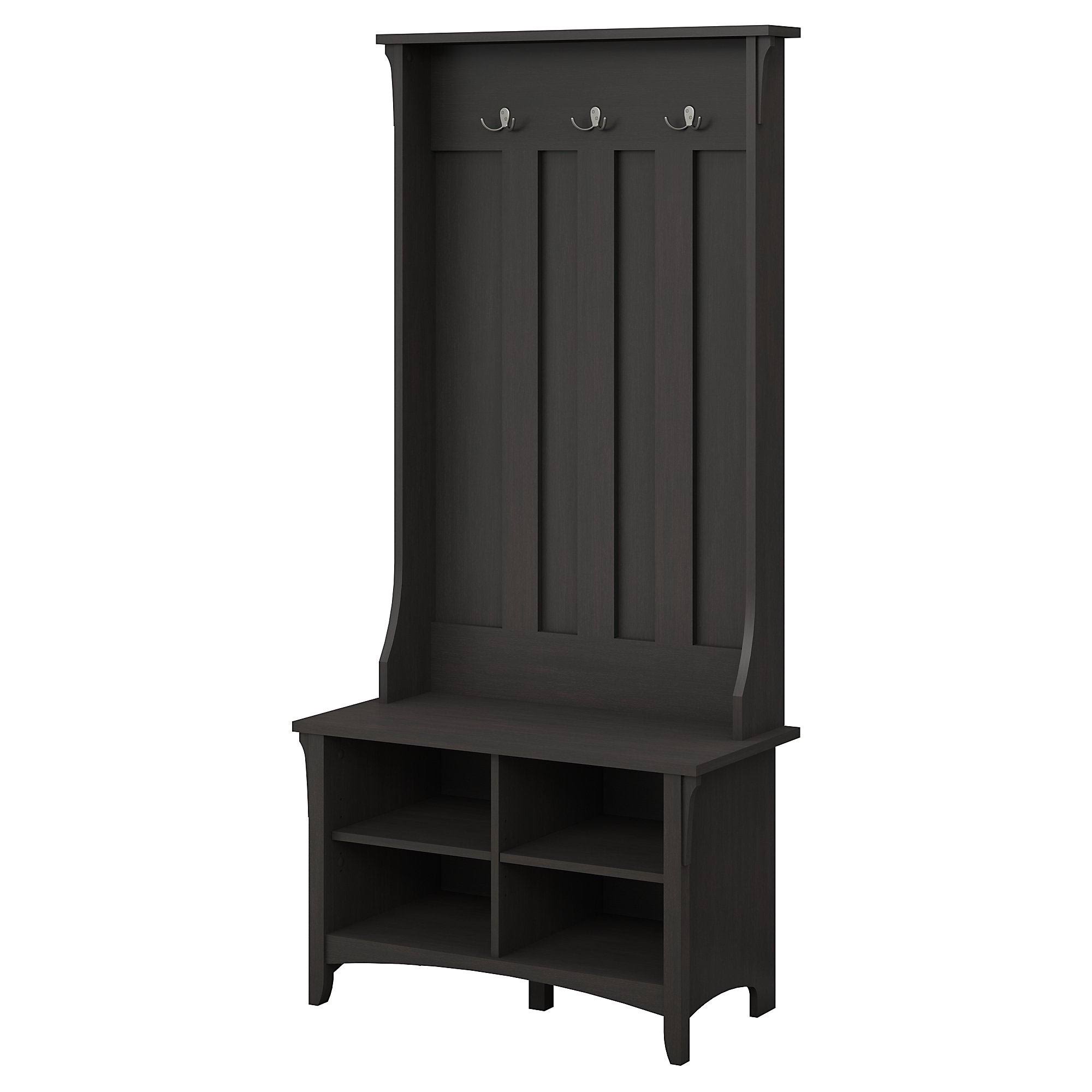 The Gray Barn Lowbridge Hall Tree with Storage Bench in Vintage Black - 31.73x22L x 15.75x22W x 68.12x22H