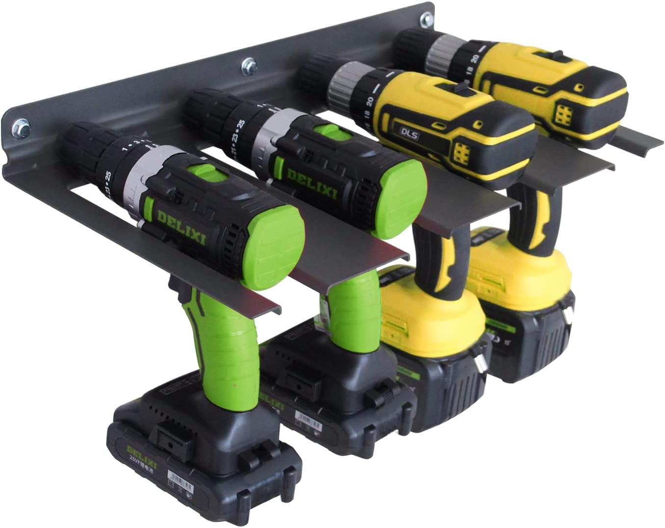 Cordless Drill Storage Rack Holds 4 Drills ,Power Tool Storage Organizer Wall Mount Storage Holder for Garage,Workshop, Shed, Made of Heavy Duty Aluminum (Rack 2 Pack)