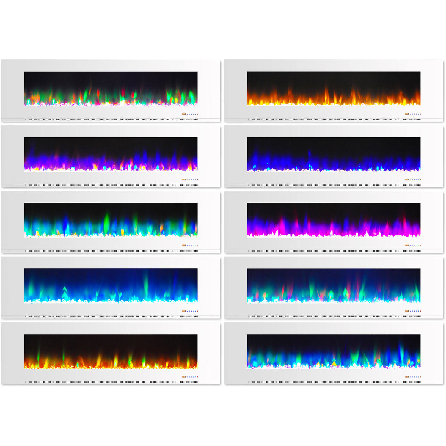 Cambridge 72 in. Wall-Mount Electric Fireplace with Multi-Color Flames and Crystal Rock Display - White