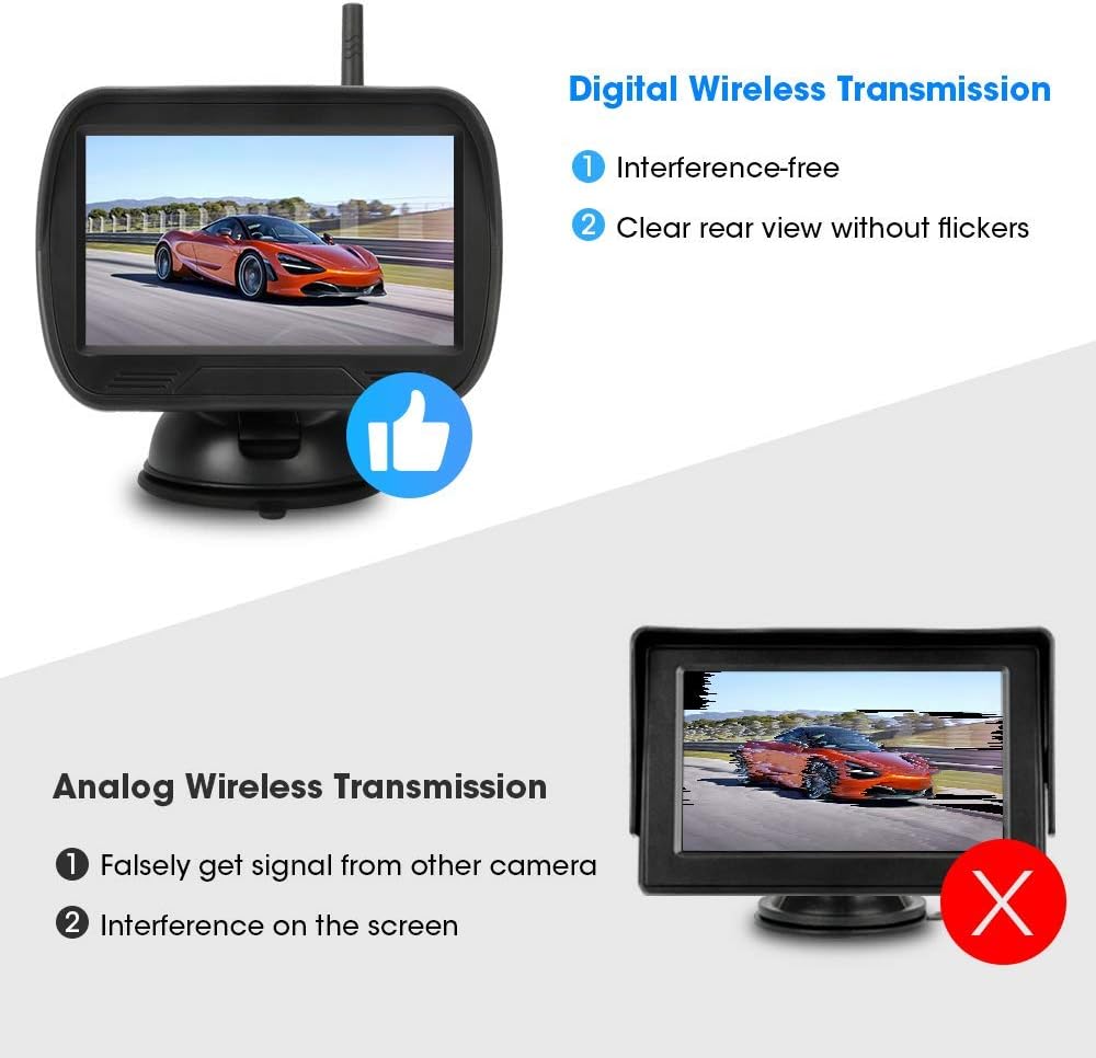 Digital Wireless Reversing Camera Kit 4.3'' Rear View Monitor IP68 Waterproof Night Vision Backup Camera with Automatic Induction Light, Parking Assistance System for Cars, Trucks, Vans