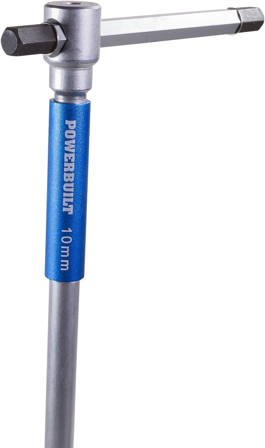 Powerbuilt 8 Pc Metric T-Handle Hex Allen Key Wrench Set w/ Speed Sleeves for Fast Spinning Action, Sliding Top Handle for &ldquo;T&rdquo; or &ldquo;L&rdquo; Shape, Long Shafts, Storage Rack, Auto, Bicycle, Moto - 941645