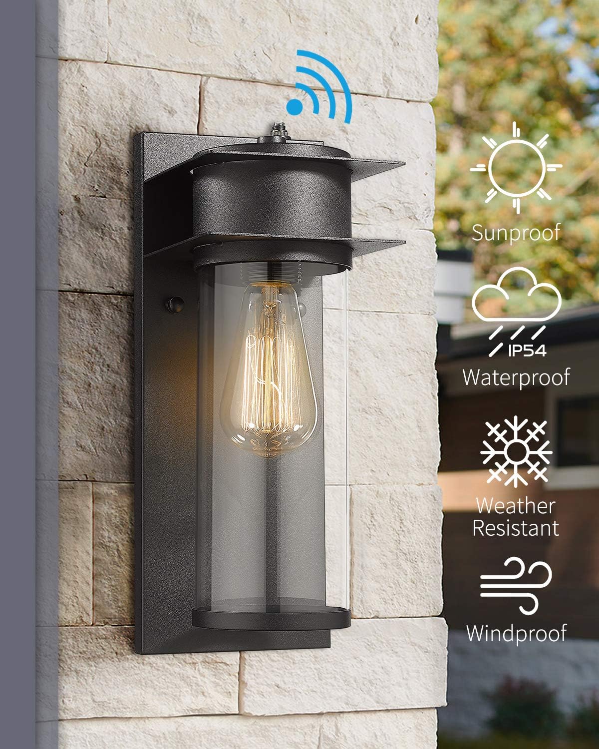 CALDION Dusk to Dawn Sensor Outdoor Wall Lights Fixture 2 Pack, Exterior Porch Light in Black Finish with Clear Glass Shade, Wall Mount Lights for Porch Doorway Garage, Porch, 2487-1W-2PK