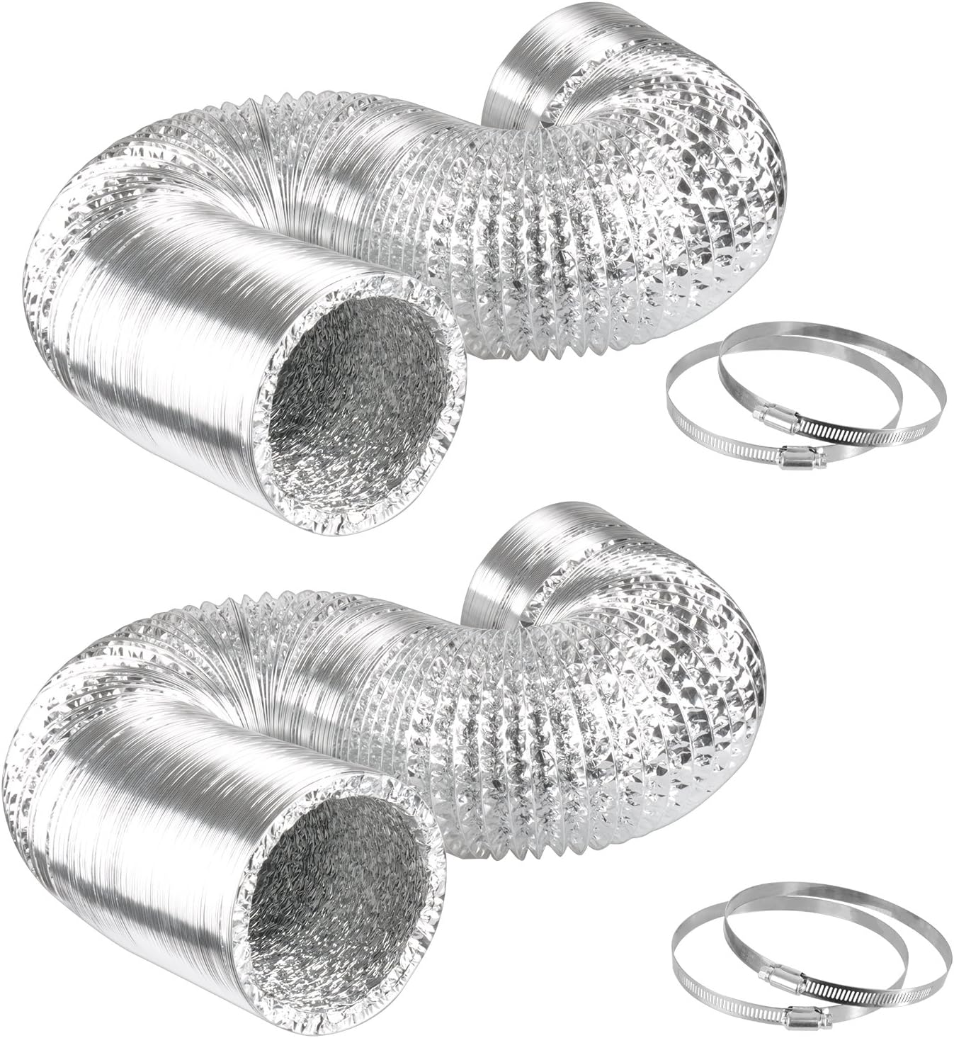iPower GLDUCT8CX12 12-Pack 6 Inch 8 Feet Non-Insulated Flex Air Aluminum Ducting Dryer Vent Hose for HVAC Ventilation, Silver Pack of 2