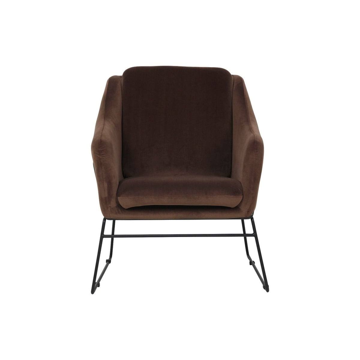 LeisureMod Harmony Modern Living Room Velvet Accent Armchair with Metal Frame in Coffee Brown