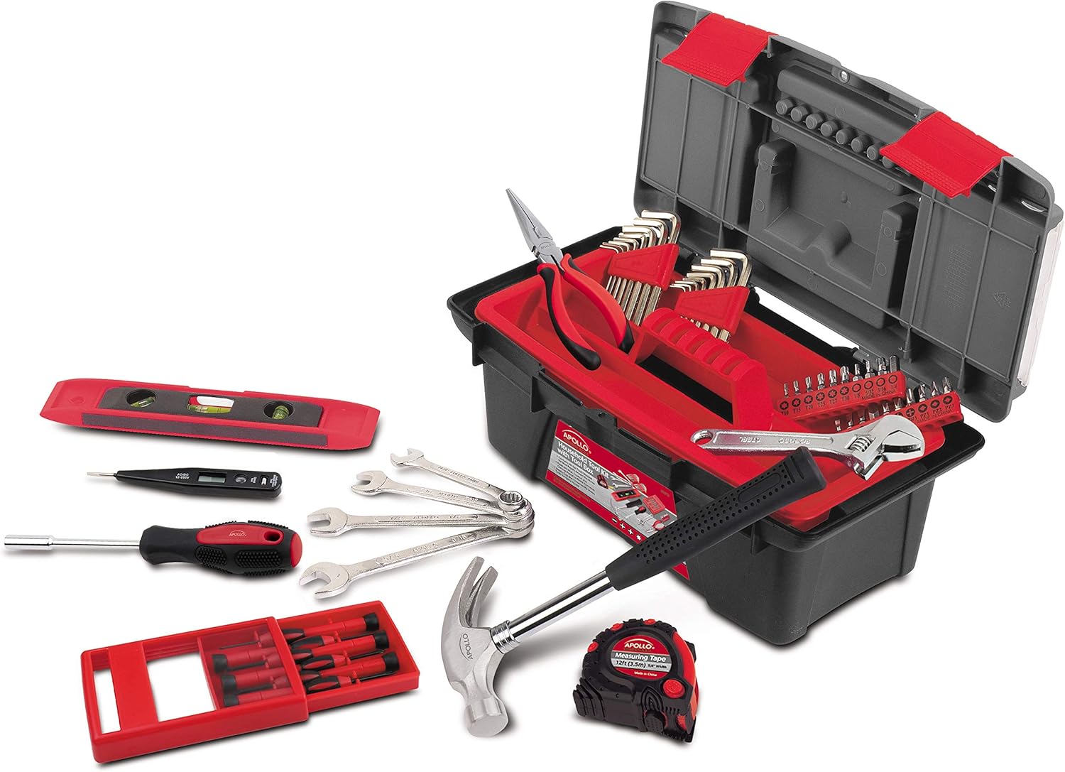 Apollo Tools DT9773P 53 Piece Household Tool Set with Wrenches, Precision Screwdriver Set and Most Reached for Hand Tools in Handy Tool Box Pink Ribbon