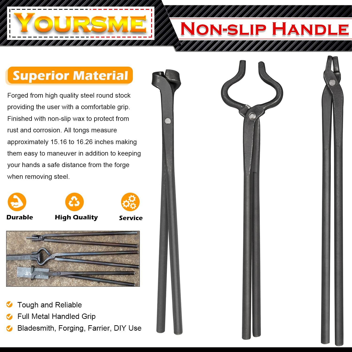 Knife Making Tongs Set Assembled Bladesmith Blacksmith Forge Tong Tools Set Vise Tools Anvil Hammer - 3Pcs