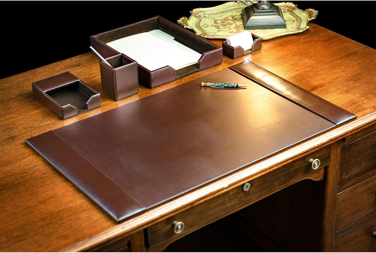 Dacasso Bonded Leather Desk Set, 5pcs, Brown