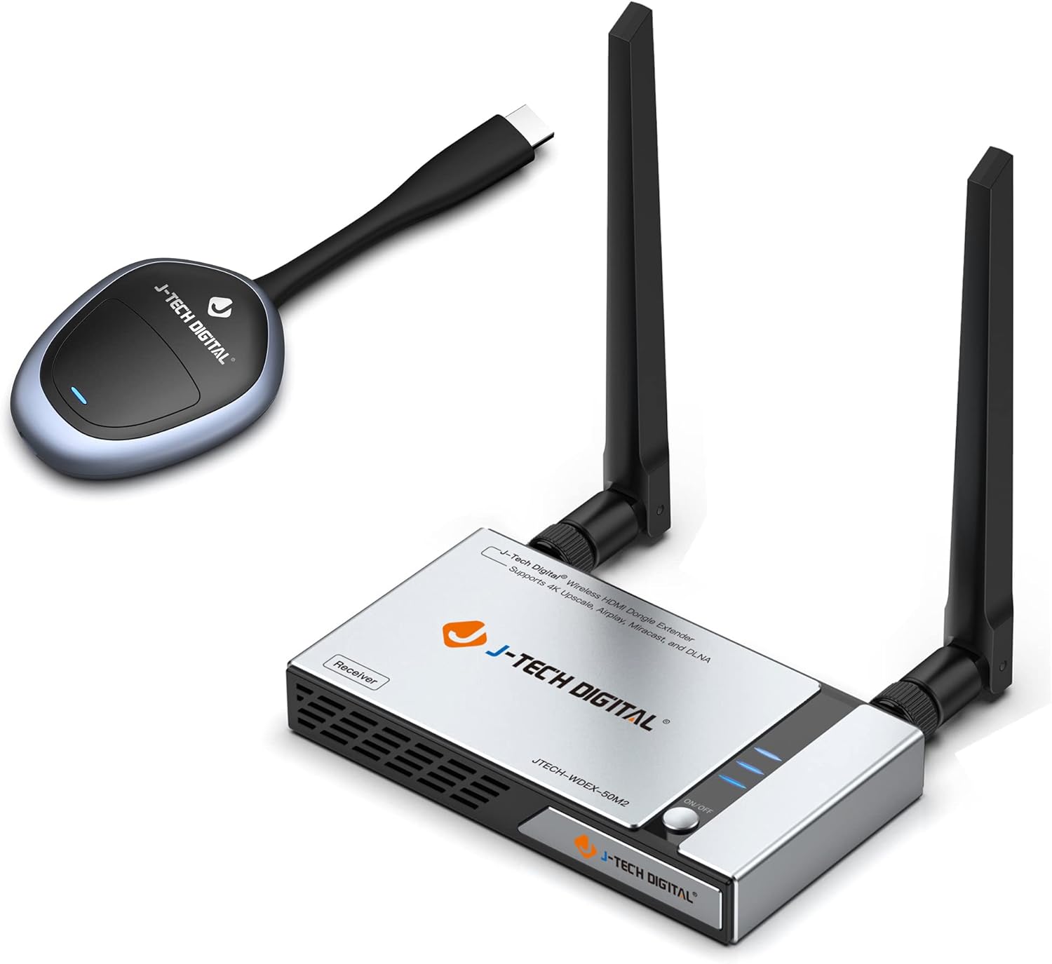 J-Tech Digital HDMI Wireless Extender Dongle Adapter Kit 1080p 98 Feet w/ Airplay, Smart View, Miracast & 4K Upscale [JTECH-WDEX-50M2]