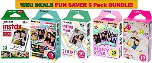 Fujifilm Instax Mini Instant Film Bundle, Candy Pop, Stained Glass, Stripe, Shiny Star, Single Pack, 50 Sheets Pack of 2