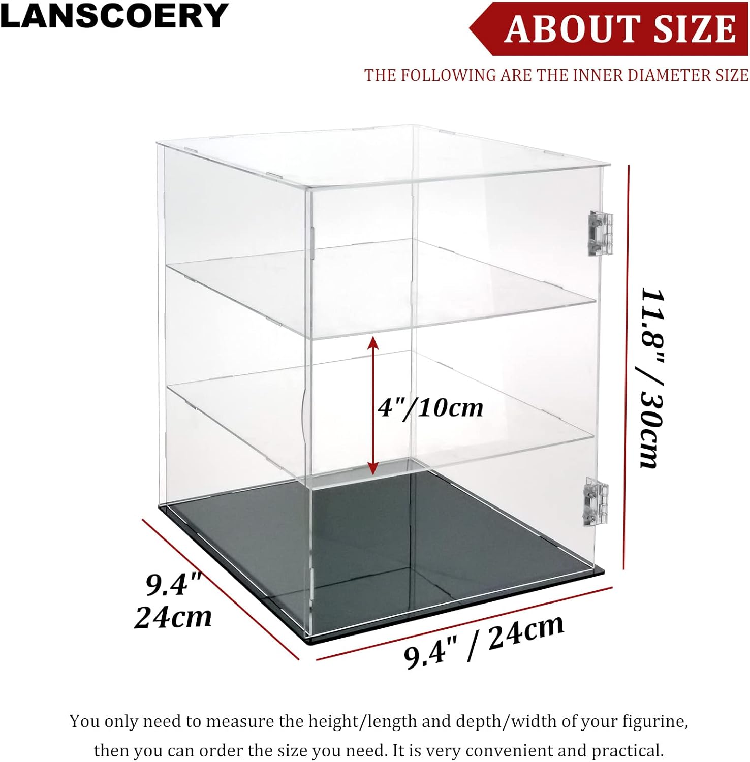 LANSCOERY Multilayer Clear Acrylic Display Case Countertop Box Cube Organizer Stand Dustproof Protection Showcase for Action Figures, Toys, Collectibles (Open 9.4x9.4x11.8inch;24x24x30cm) Pack of 2