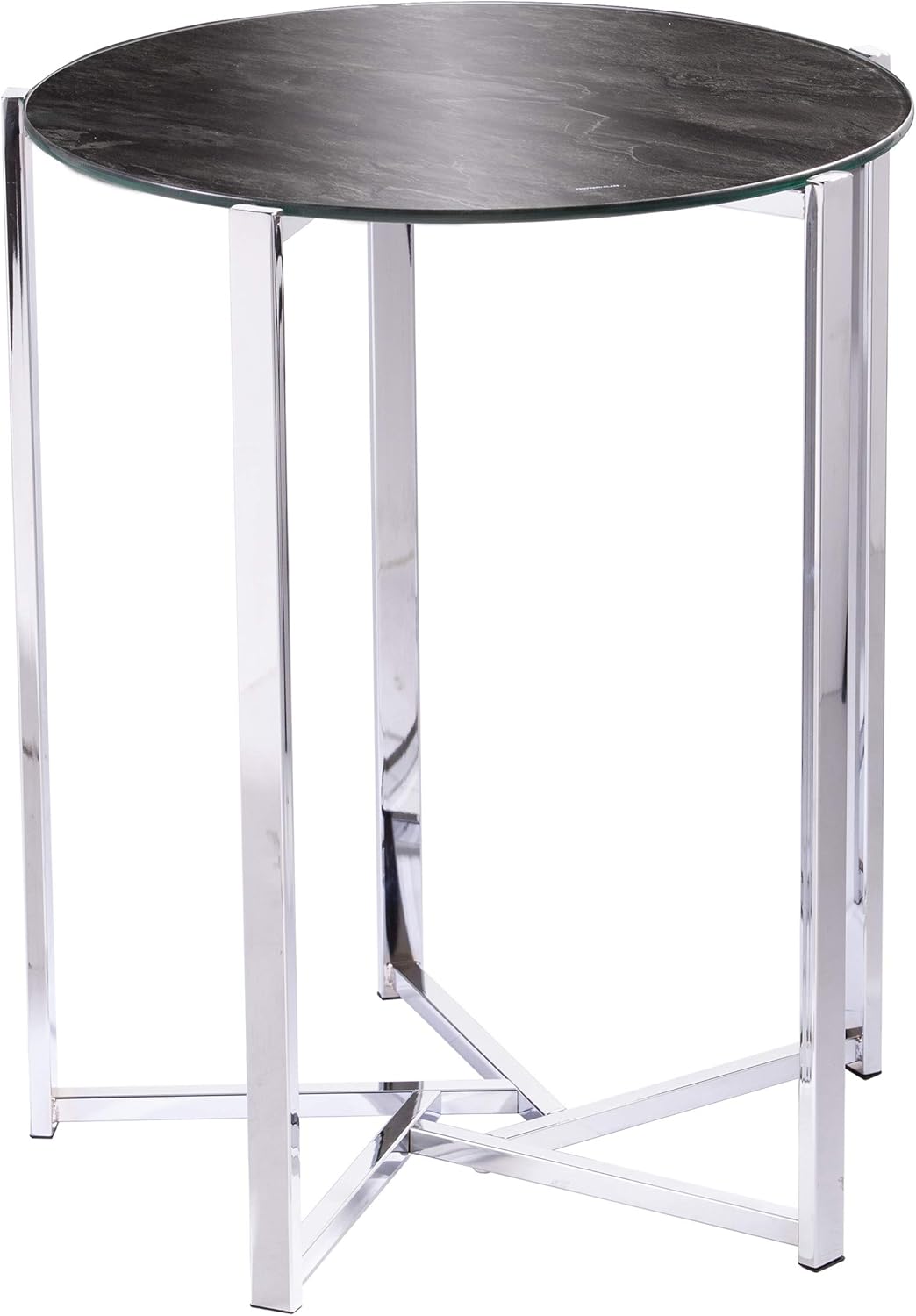 SEI Furniture Dransill End Table, Chrome, Black Faux Marble Glass