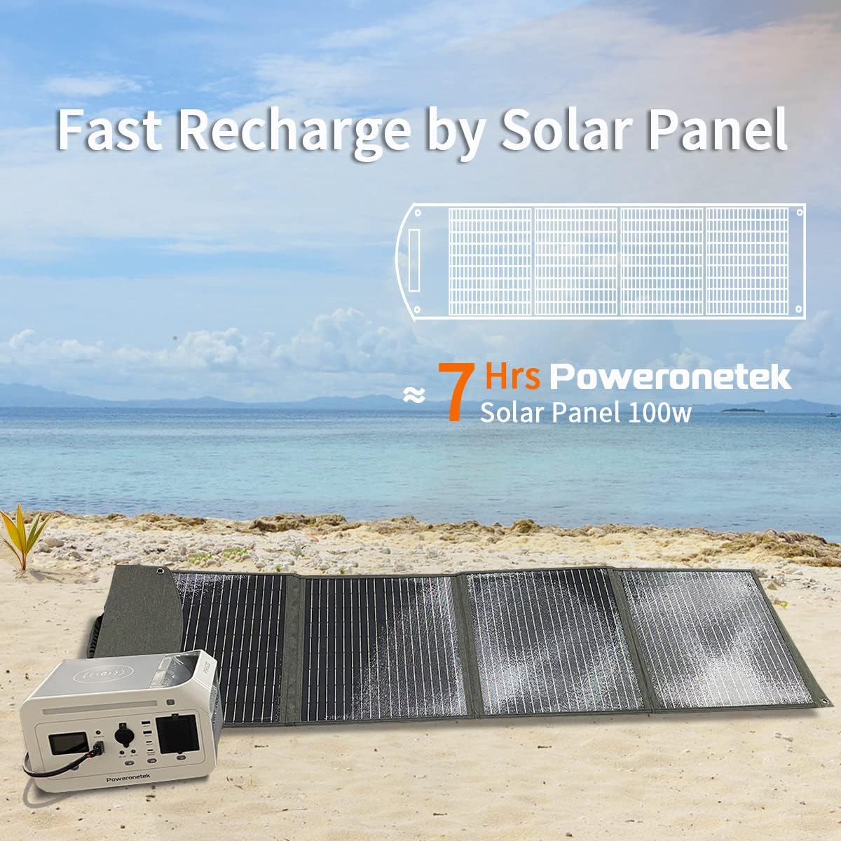 Poweronetek Power Station Gruop Protable power station 600W and 1 xSolarSaga 100W Solar Power Generator with Lithium Battery Pack for Outdoor RV/Van Camping