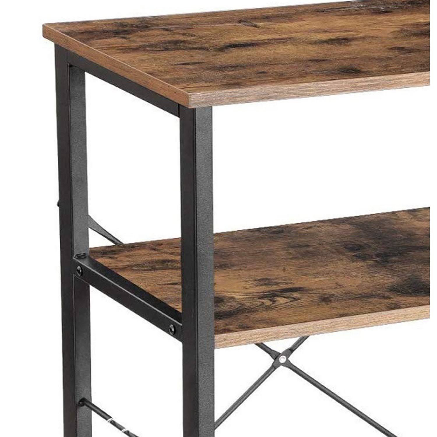 Wood and Metal Bakers Rack with 4 Shelves and Wire Basket, Brown and Black