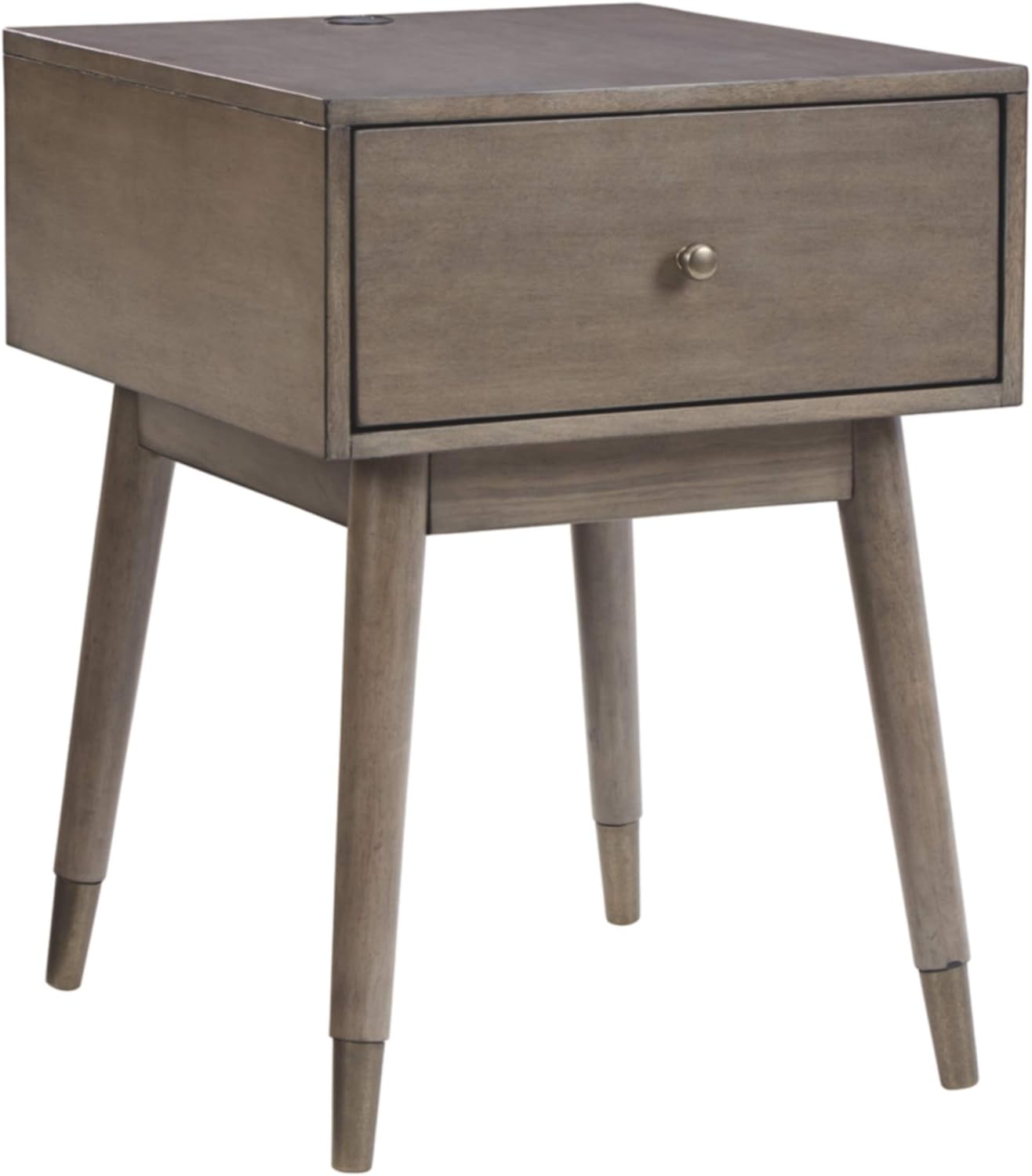 Signature Design by Ashley Paulrich Mid Century Accent Table with USB Ports, Grayish Brown