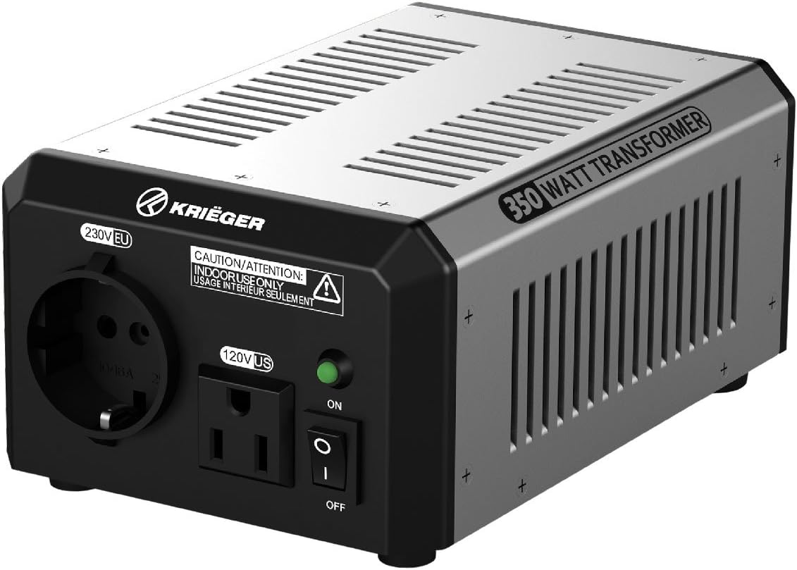 Krieger 350 Watt Voltage Transformer, 110/120V to 220/240V Step Up Step Down Voltage Converter with AC Outlets, MET Approved Under UL, CSA
