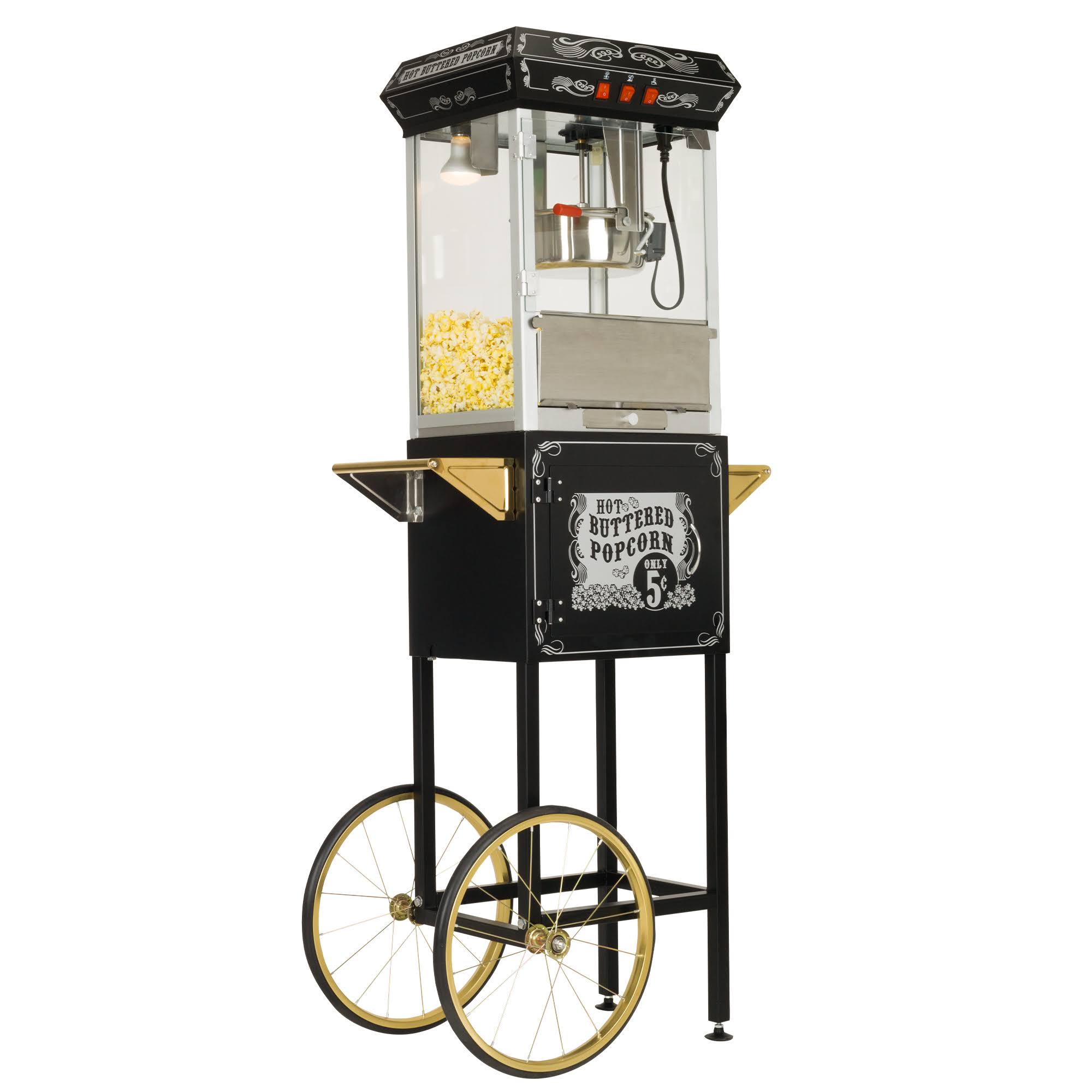 Funtime Sideshow Popper 8 oz. Popcorn Machine and Cart, Black