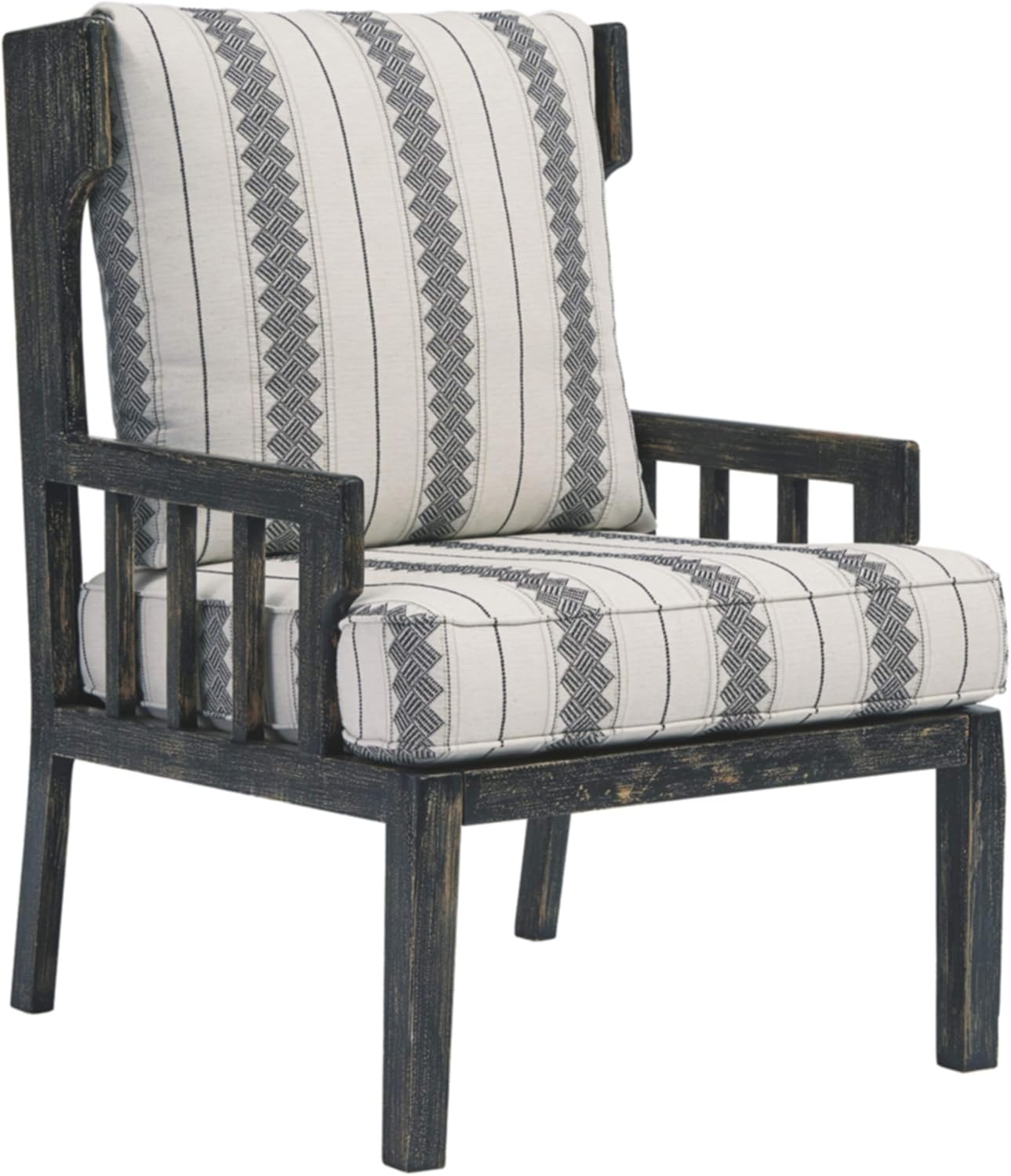 Signature Design by Ashley Kelanie Farmhouse Tribal Patterned Accent Chair, Black & Beige