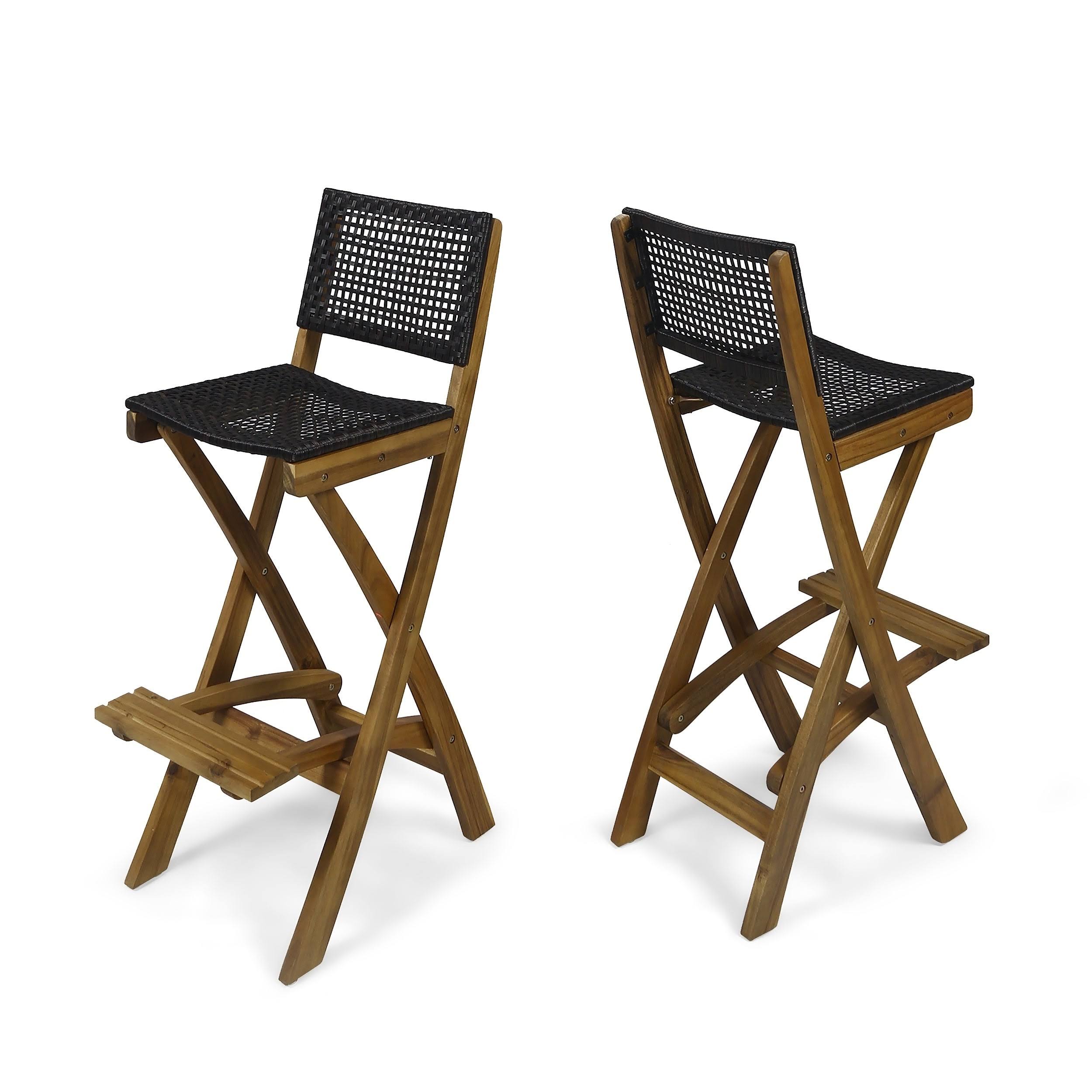 Polaris Outdoor Folding Acacia Wood Barstools (Set of 2) by Christopher Knight Home - Teak Finish + Brown