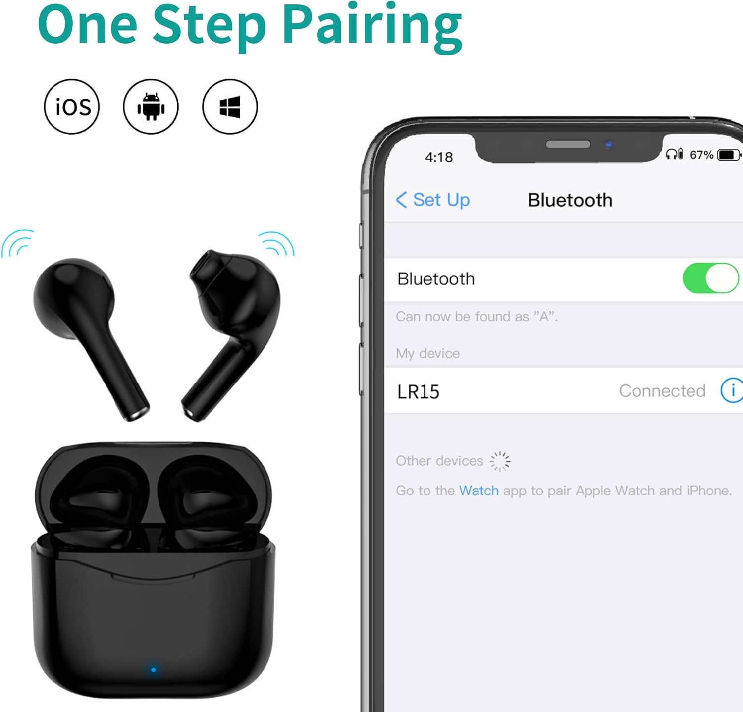 Wireless Earbuds Bluetooth 5.1 Headphones Waterproof Stereo Headphones in-Ear Touch with Type-C Charging Case and Mic with Deep Bass, Clear Stereo Bluetooth Headphones for Sports, Gaming and Running Pack of 2