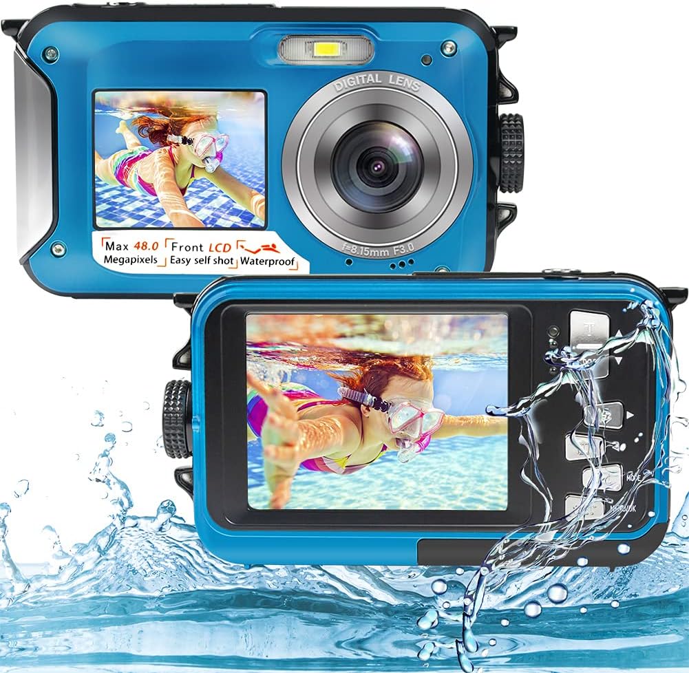 Underwater Camera Full HD 2.7K 48MP Waterproof Camera for Snorkeling Dual Screen Waterproof Camera Digital with Self-Timer and 16X Digital Zoom (WPC-1) Pack of 2