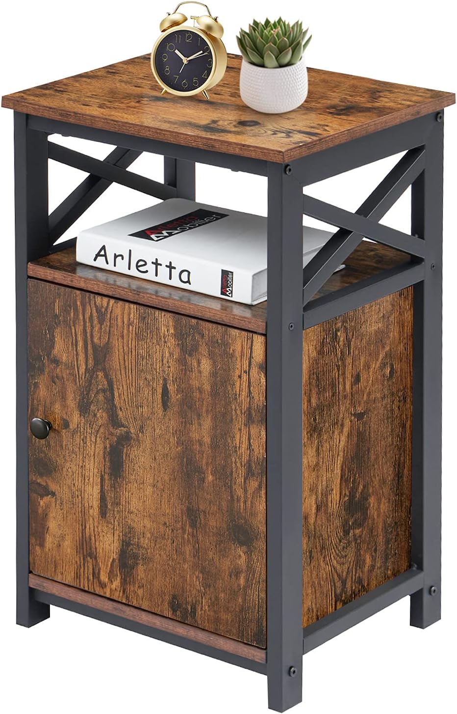 VECELO Modern Side/End Storage with Cabinet and Drawer Bedside Sofa Table,Large Capacity Nightstand for Living Room Bedroom,Easy to Assemble, Brown