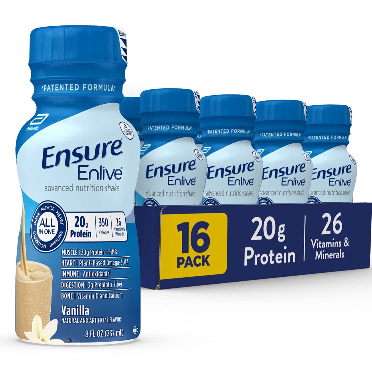 Ensure Enlive Meal Replacement Shake, 20g Protein, 350 Calories, Advanced Nutrition Protein Shake, Vanilla, 8 fl oz, 16 Bottles Pack of 2