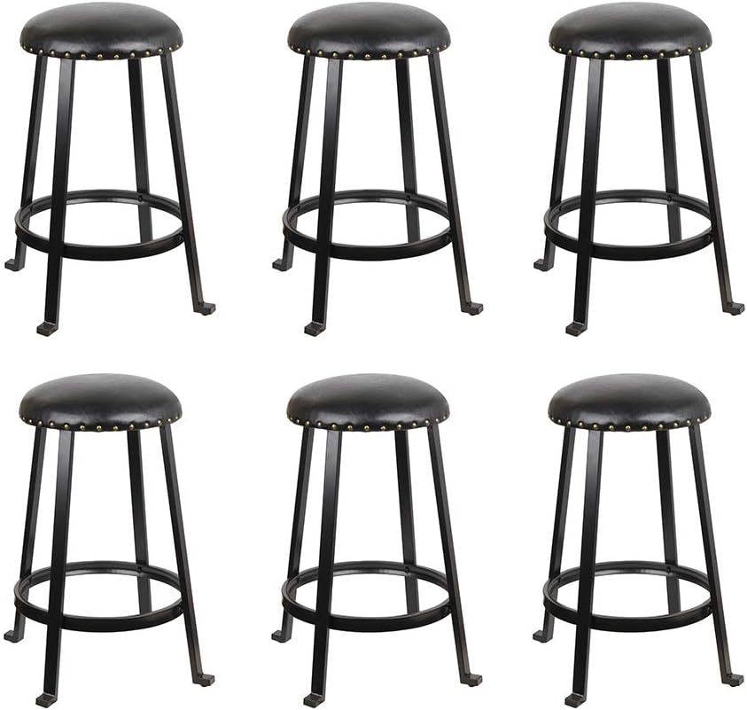 GIA 24-Inch Studded Backless Counter Height Stool, Black/Brown Vegan-Leather Seat, 2-Pack
