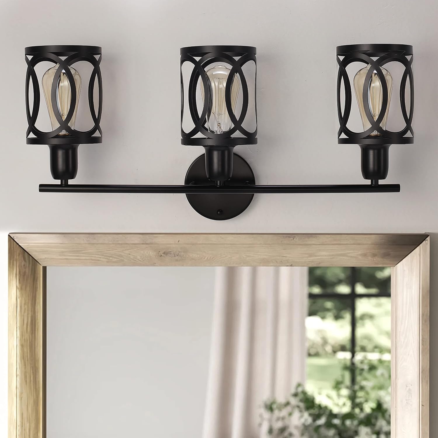 Heircido Vintage Wall Light Fixtures for Bathroom,Industrial Farmhouse Matte&nbsp;Black&nbsp;Vanity&nbsp;Light ,Metal Wall Sconces Lighting for Bedroom, Living Room E26 Base(3 Lights)