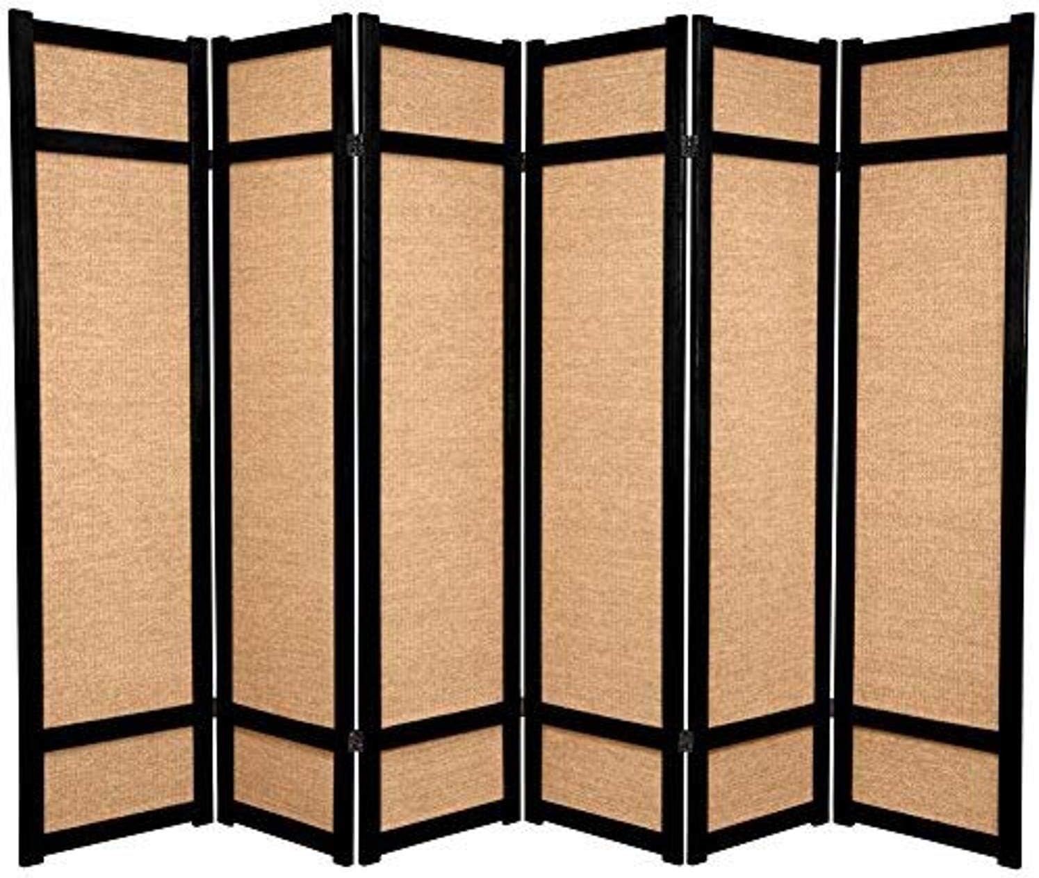 Oriental Furniture 6 ft. Tall Jute Shoji Screen - 5 Panel - Black