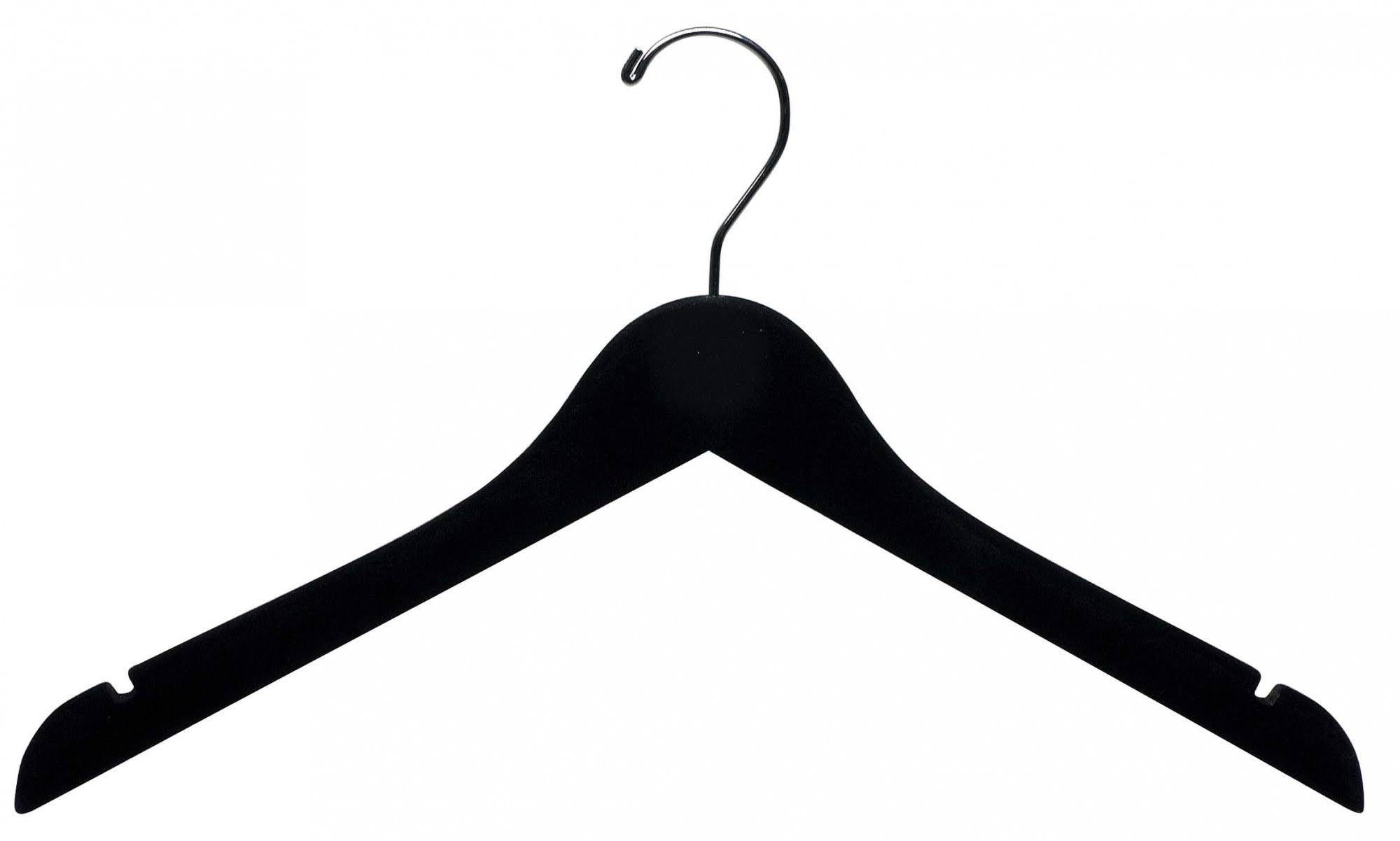 The Great American Hanger Company Black Velvet Wood Top Hanger, Box of 50 Space Saving 17 inch Flat Wooden Hangers w/Chrome Swiv