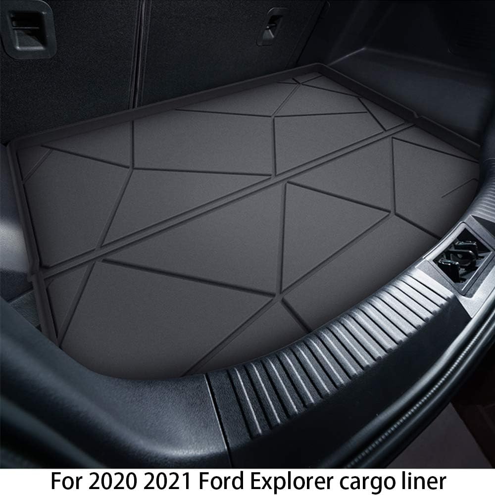 Cqlights Explorer Cargo Liner for Ford Explorer 2020 2021 Trunk Liner Tray Heavy Duty Rubber Rear Cargo Area Mat Waterproof Protector Floor Mat Black
